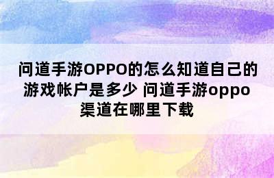 问道手游OPPO的怎么知道自己的游戏帐户是多少 问道手游oppo渠道在哪里下载